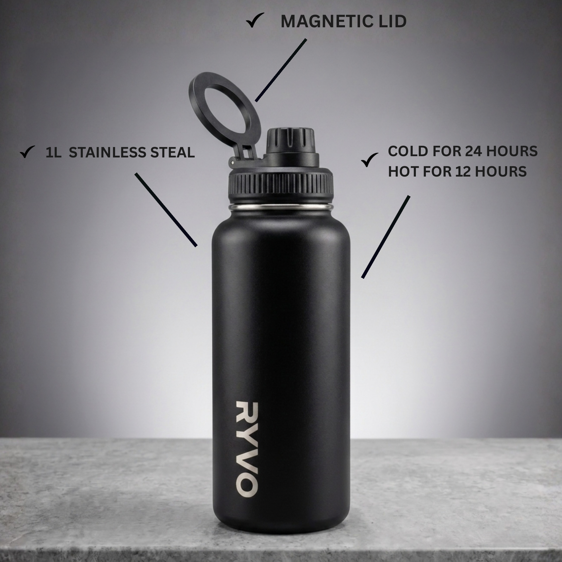 The Ringo - 1L Bottle with Magnetic Phone Cap